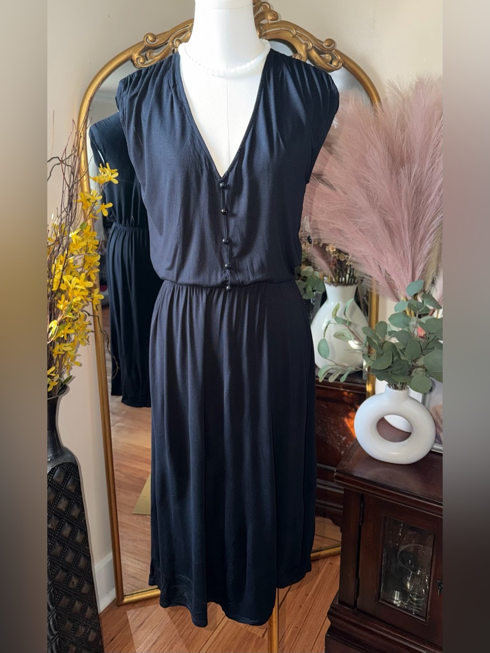 ModCloth Classic Black V-Neck Midi Dress NWT